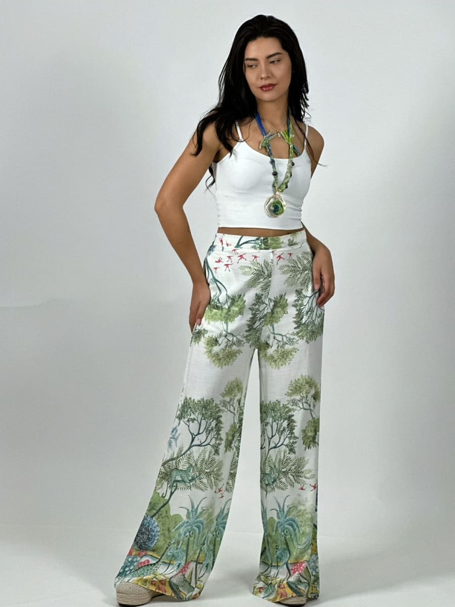 Palazzo Casual Italiano Lino Estampado Silvestre A4-895