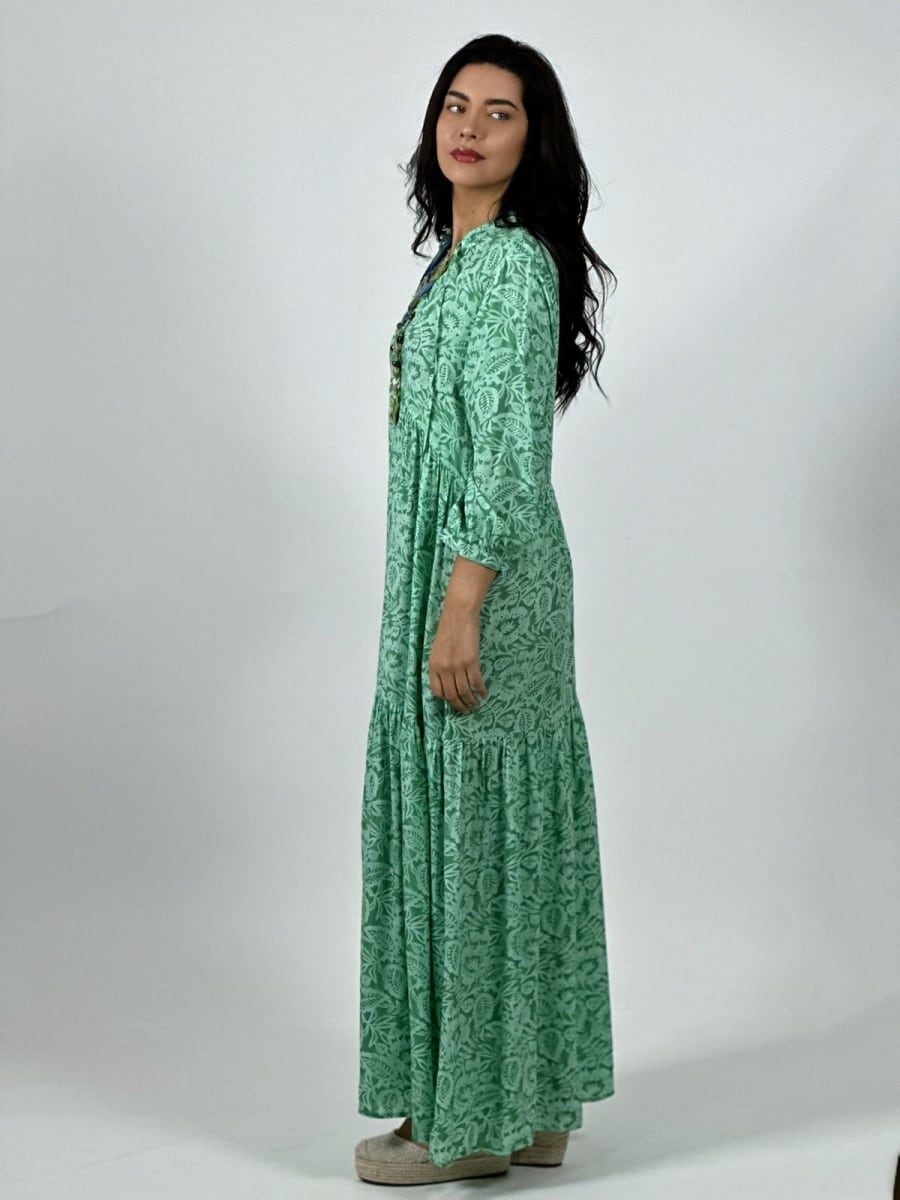 Vestido Boho Viscosa Estampado Hojas A4-893