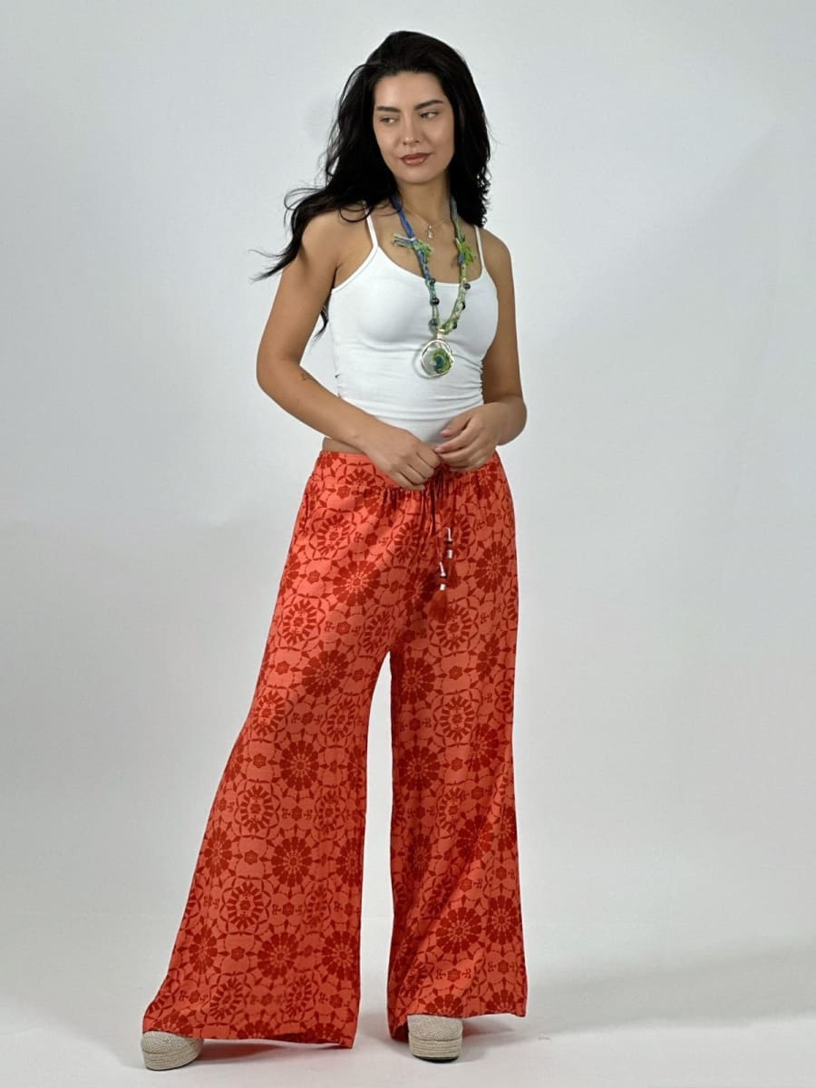 Palazzo Casual Lino Estampado All-Over A3-828