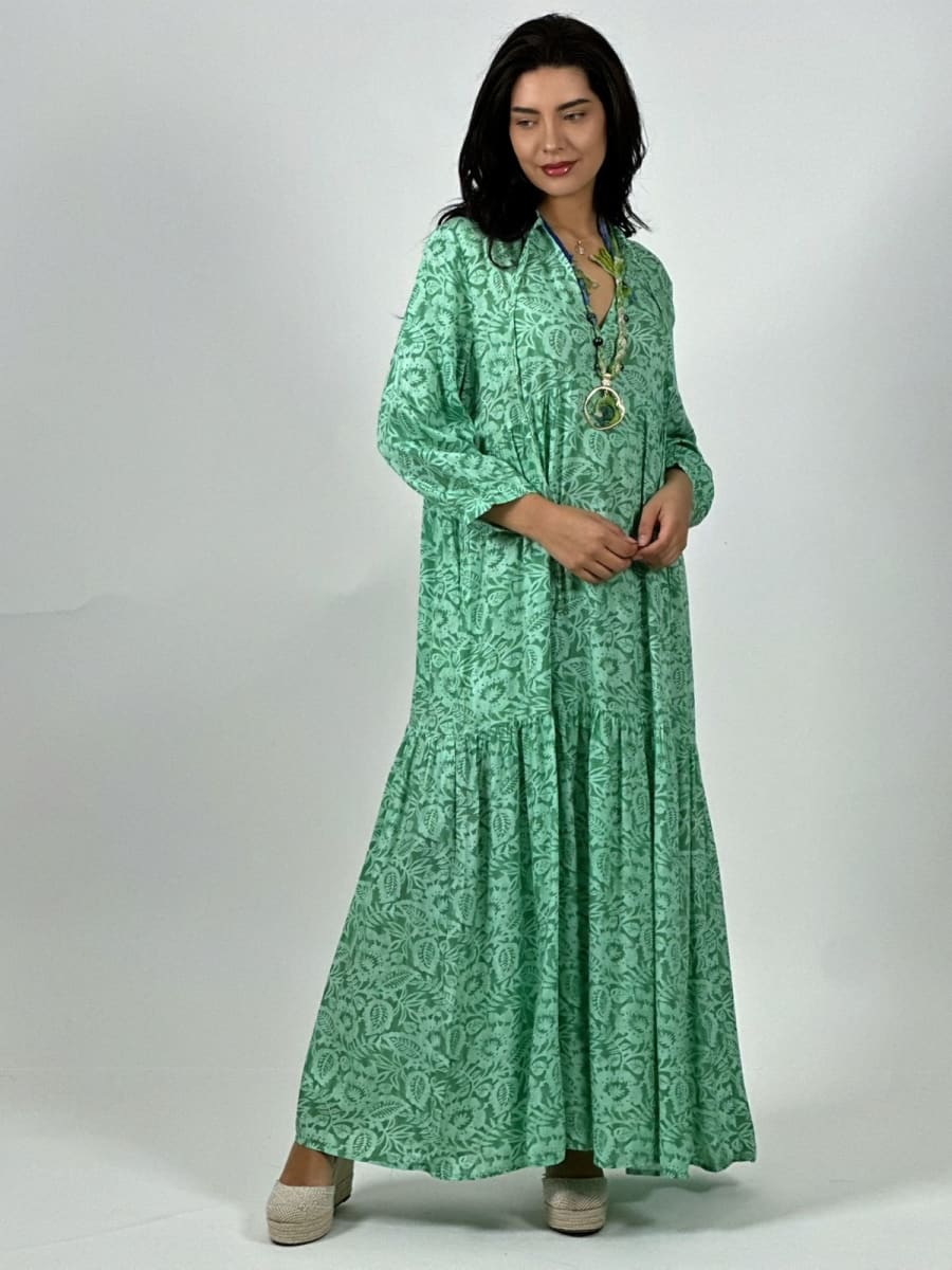 Vestido Boho Viscosa Estampado Hojas A4-891