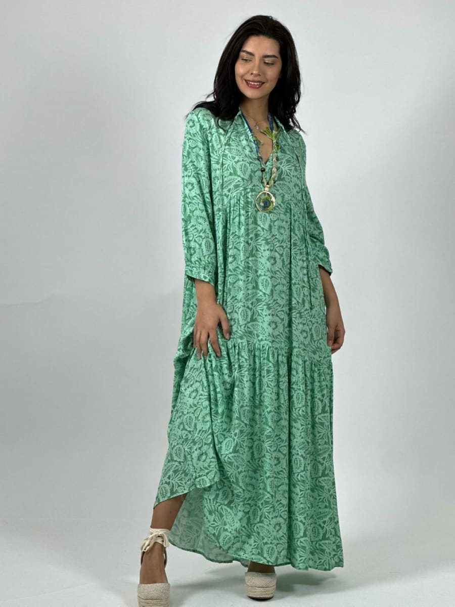 Vestido Boho Viscosa Estampado Hojas A4-892