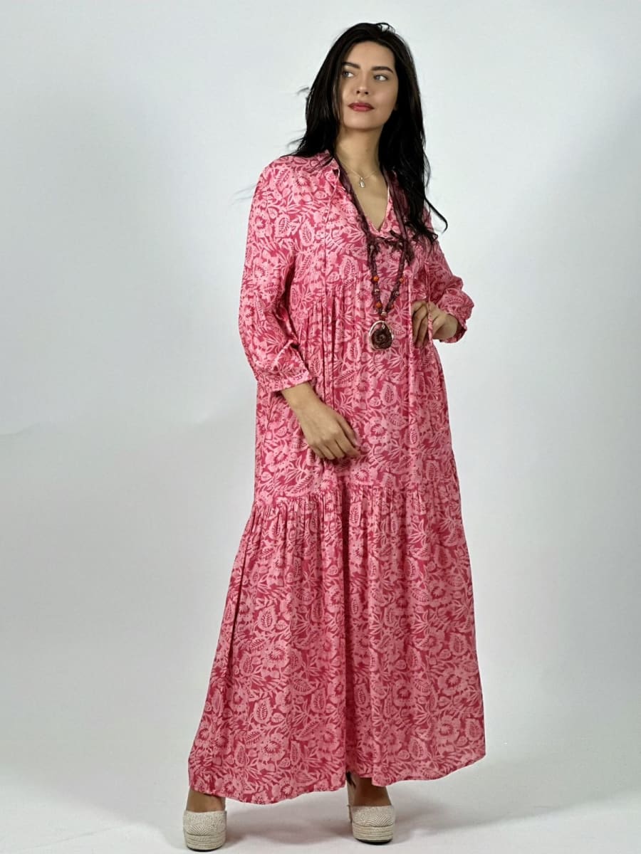 Vestido Boho Viscosa Estampado Hojas A4-895