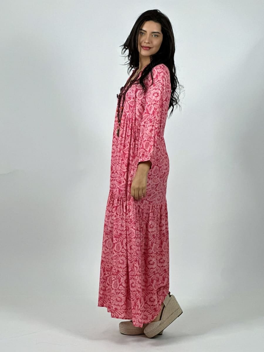 Vestido Boho Viscosa Estampado Hojas A4-896