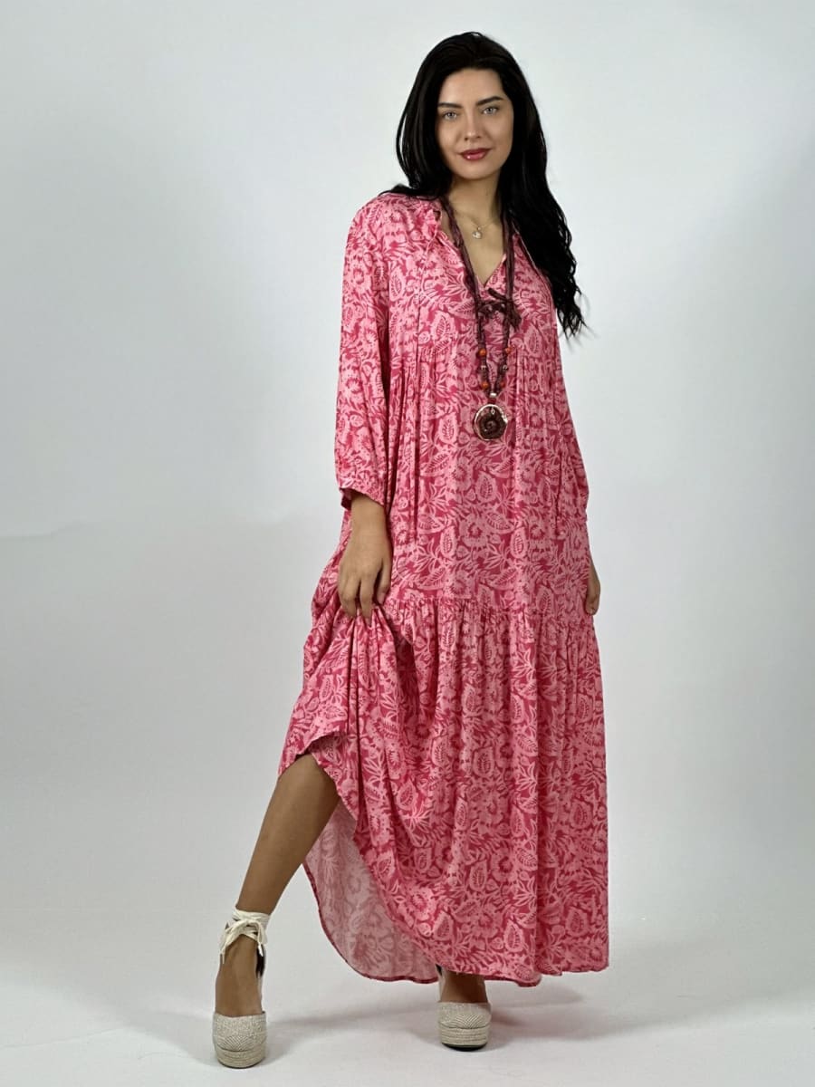 Vestido Boho Viscosa Estampado Hojas A4-894