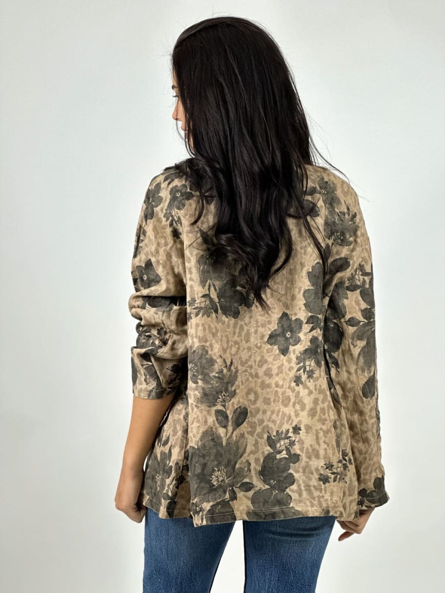 Blazer Italiano Casual Lino Print Floral A1-304