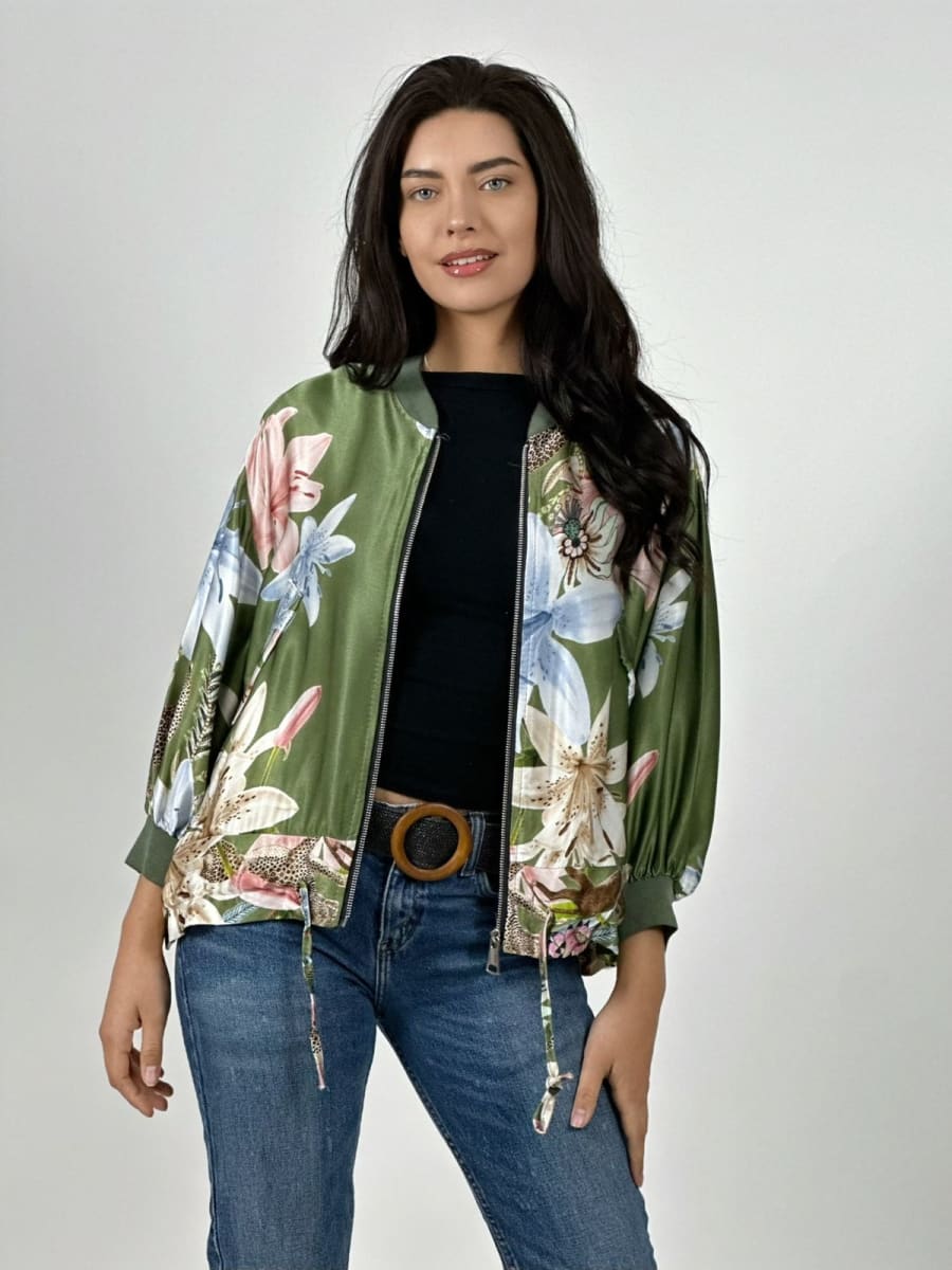 Bomber Casual Italiano Viscoseda Estampado Lirios A4-861