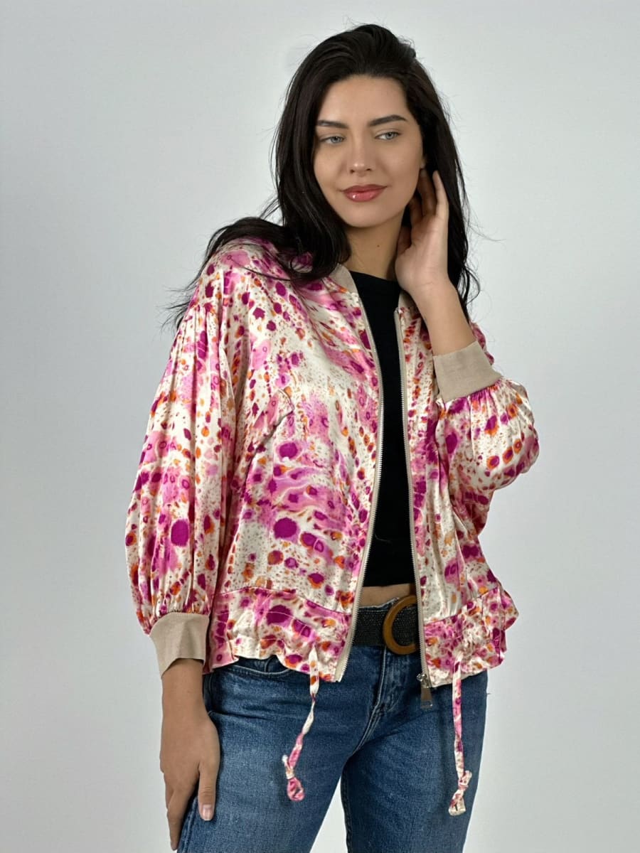 Bomber Casual italiano Lino Manchas Difuminadas A4-884