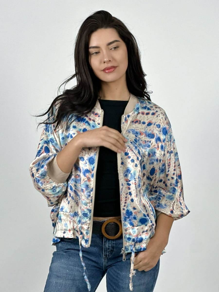 Bomber Casual italiano Lino Manchas Difuminadas A4-887