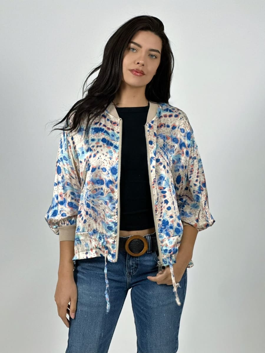 Bomber Casual italiano Lino Manchas Difuminadas A4-888