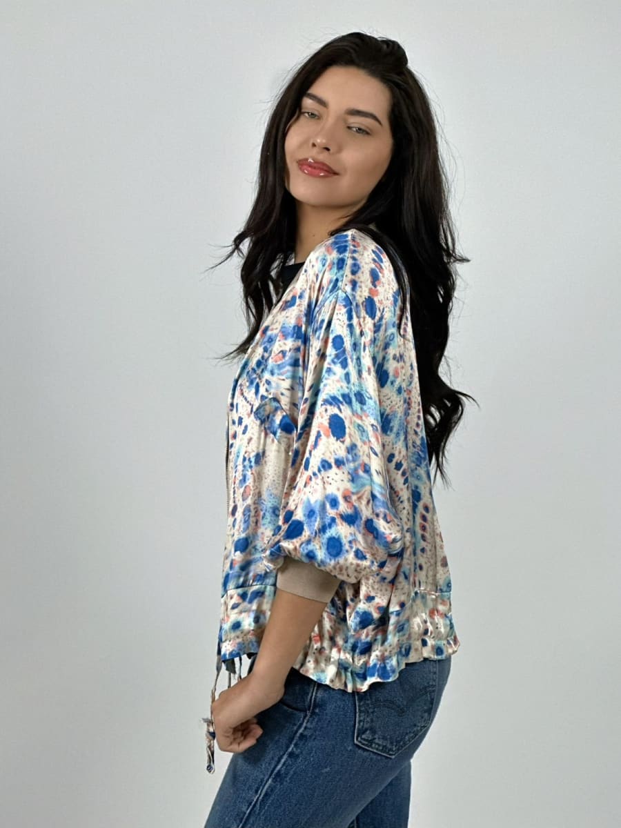 Bomber Casual italiano Lino Manchas Difuminadas A4-889