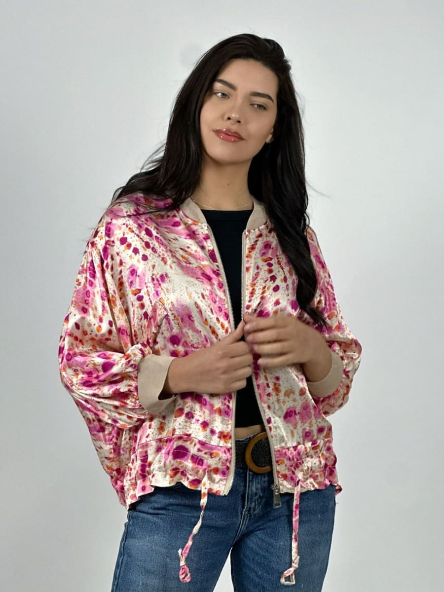 Bomber Casual italiano Lino Manchas Difuminadas A4-885