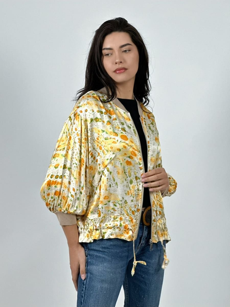 Bomber Casual italiano Lino Manchas Difuminadas A4-8812