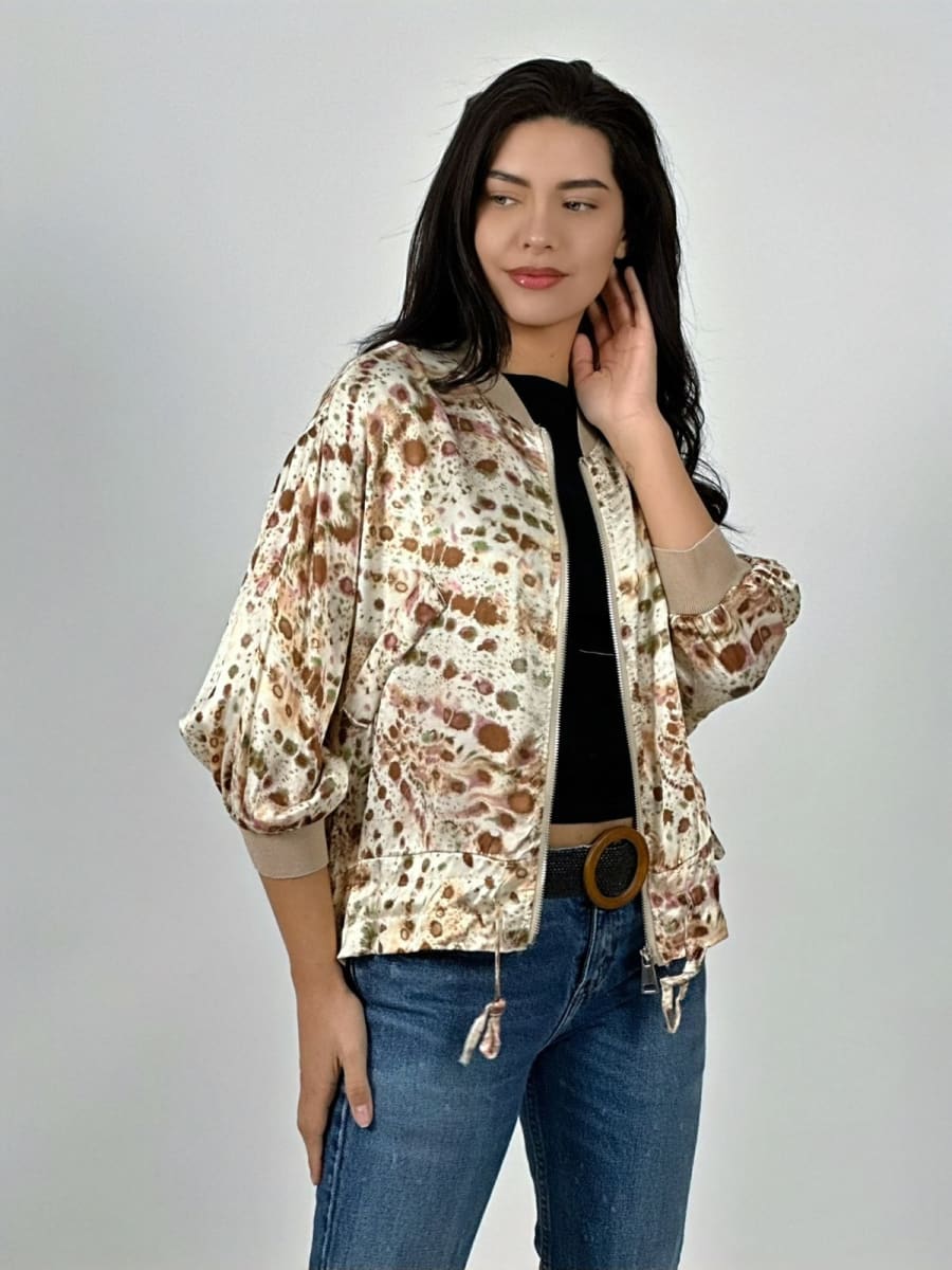 Bomber Casual italiano Lino Manchas Difuminadas A4-882