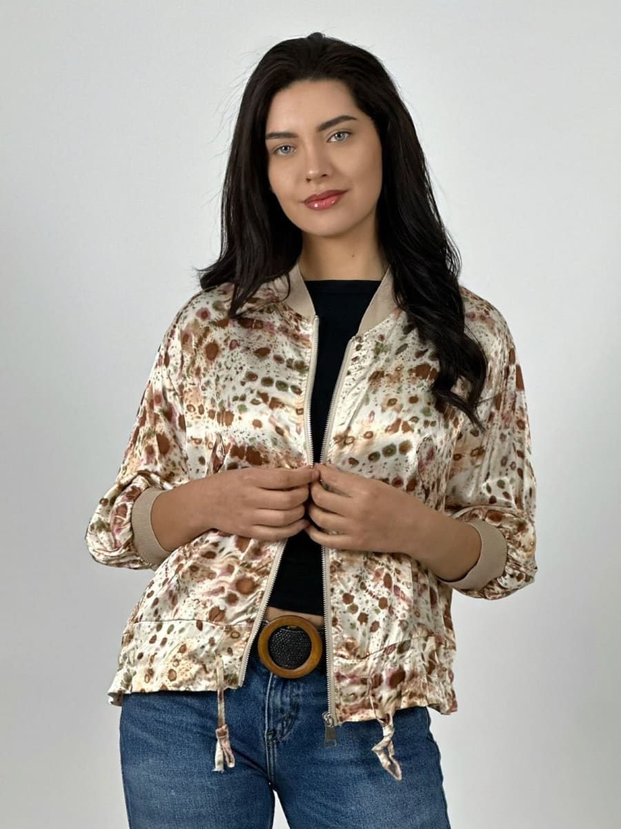 Bomber Casual italiano Lino Manchas Difuminadas A4-881