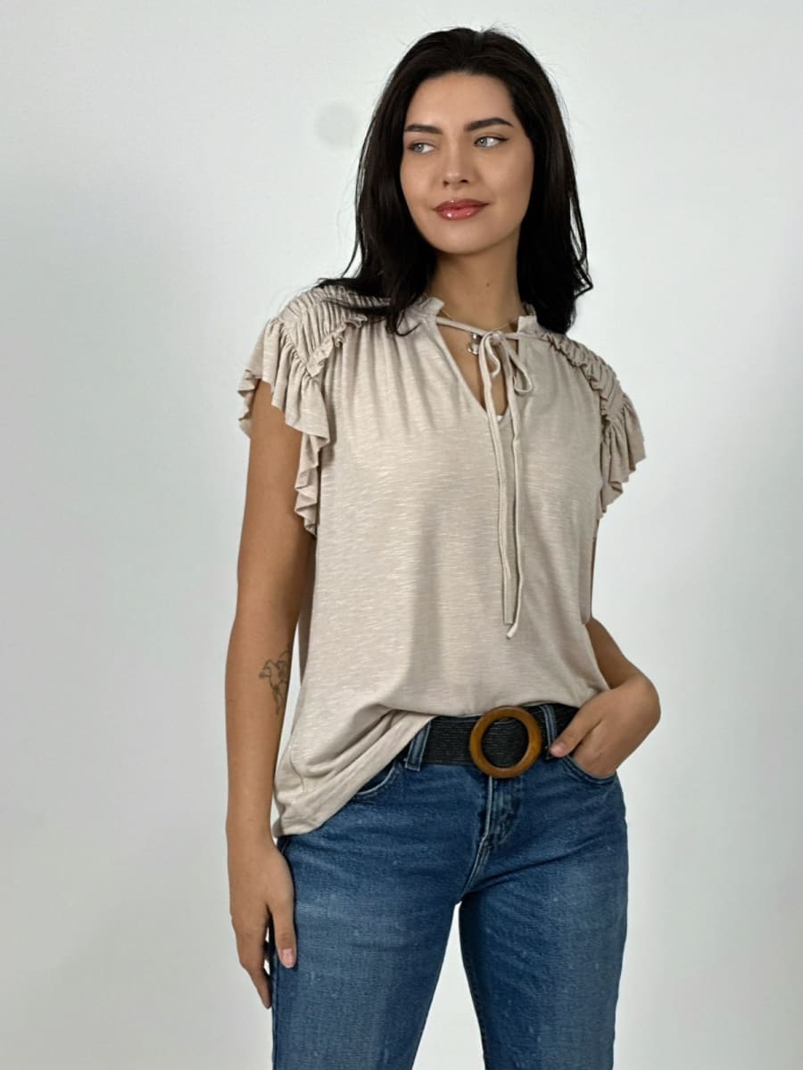 Polera Casual Algodon Cuello V con Faroleos A4-921