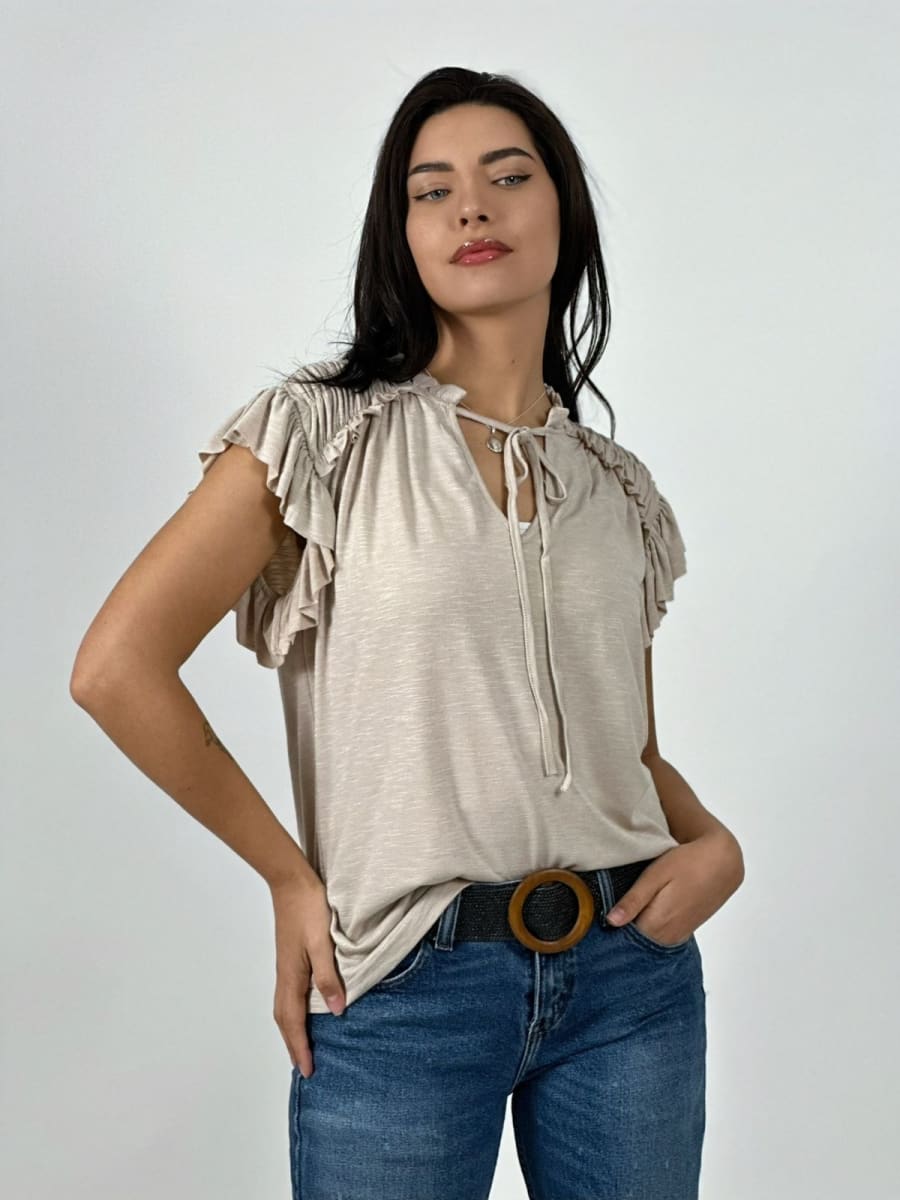 Polera Casual Algodon Cuello V con Faroleos A4-922