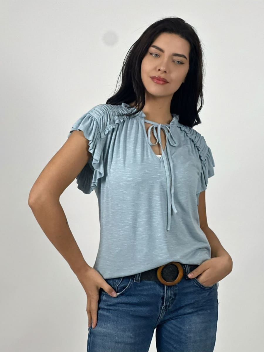 Polera Casual Algodon Cuello V con Faroleos A4-924
