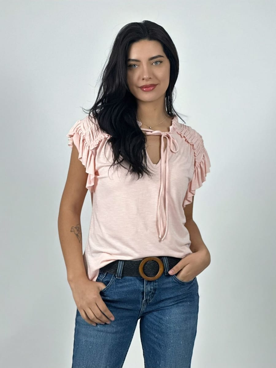 Polera Casual Algodon Cuello V con Faroleos A4-929