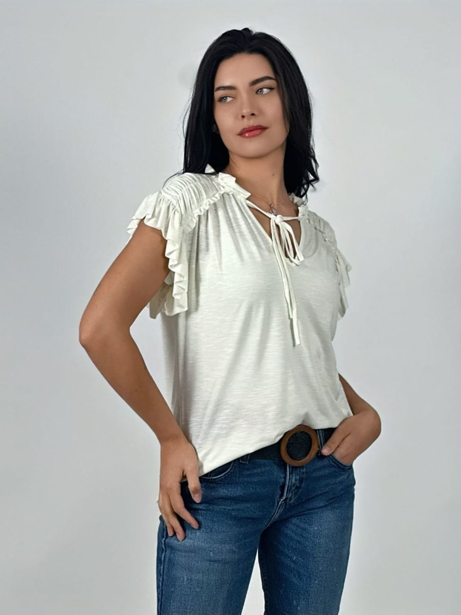 Polera Casual Algodon Cuello V con Faroleos A4-9214