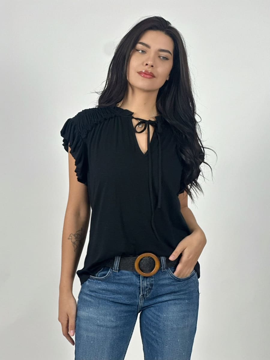 Polera Casual Algodon Cuello V con Faroleos A4-9211