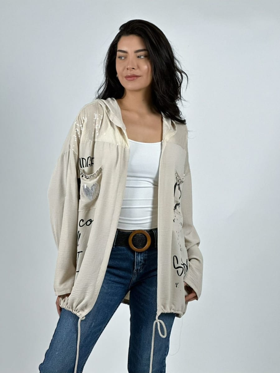 Poleron Crepe Hombros Brillantes Letras Estampadas A2-592