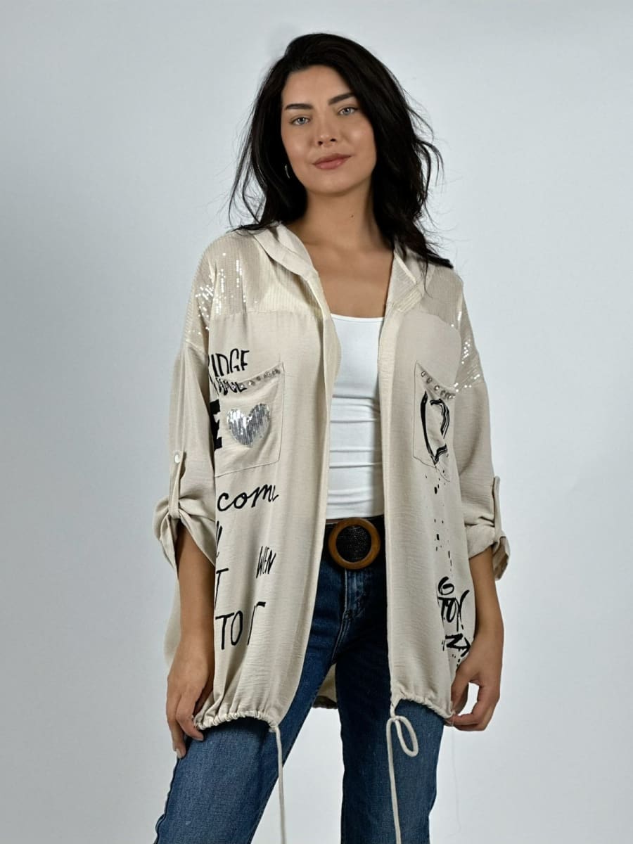 Poleron Crepe Hombros Brillantes Letras Estampadas A2-591