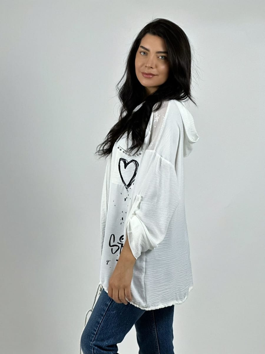 Poleron Crepe Hombros Brillantes Letras Estampadas A2-597
