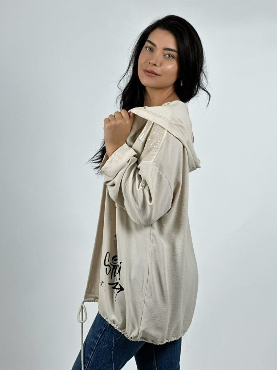 Poleron Crepe Hombros Brillantes Letras Estampadas A2-593