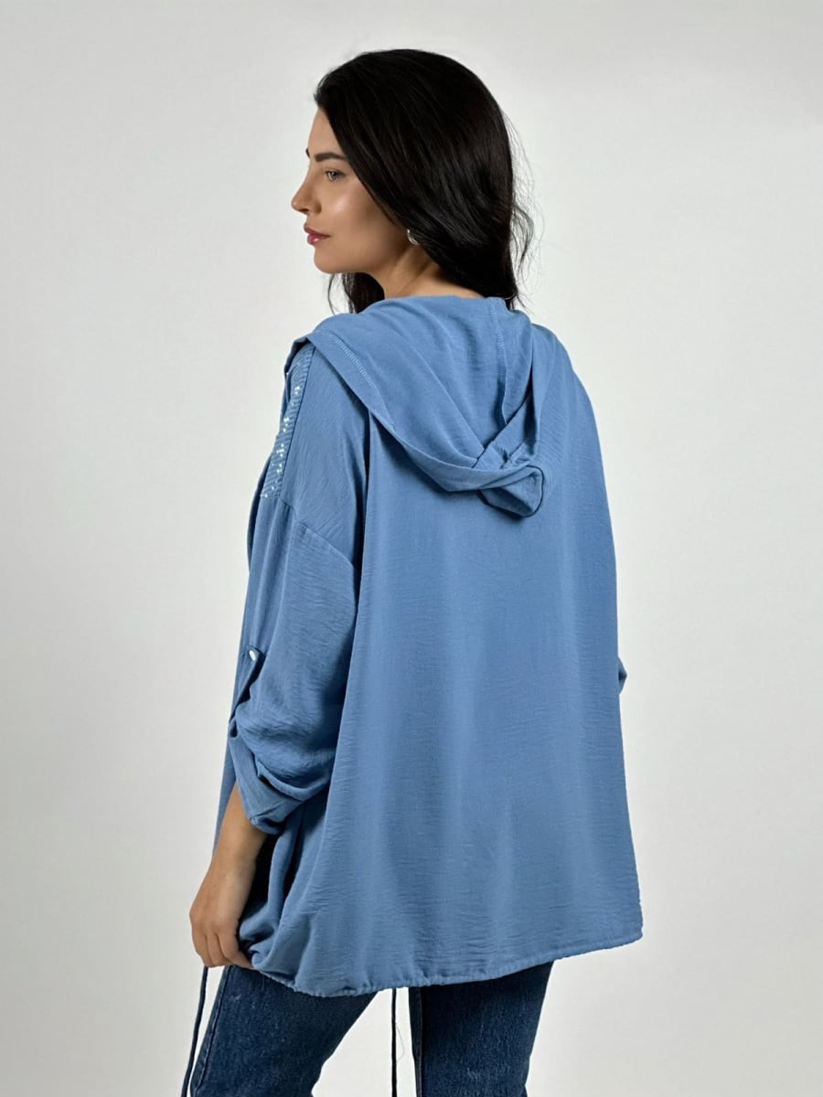 Poleron Crepe Hombros Brillantes Letras Estampadas A2-5910