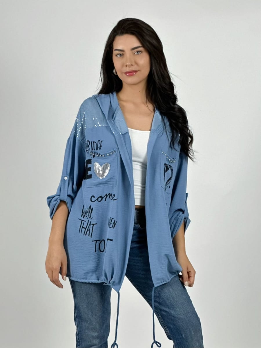 Poleron Crepe Hombros Brillantes Letras Estampadas A2-599