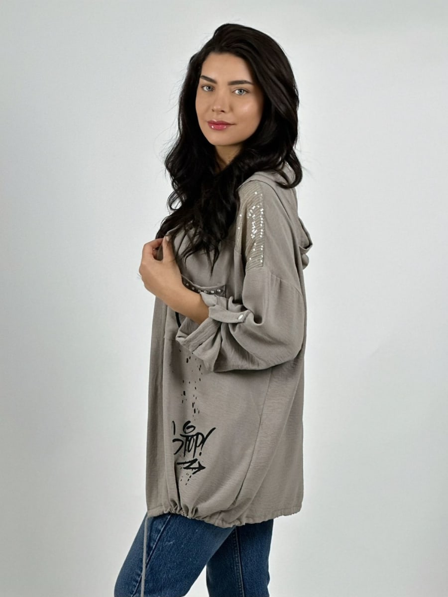 Poleron Crepe Hombros Brillantes Letras Estampadas A2-5912