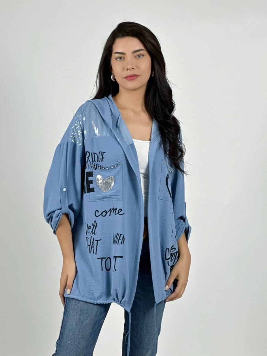 Poleron Crepe Hombros Brillantes Letras Estampadas A2-598