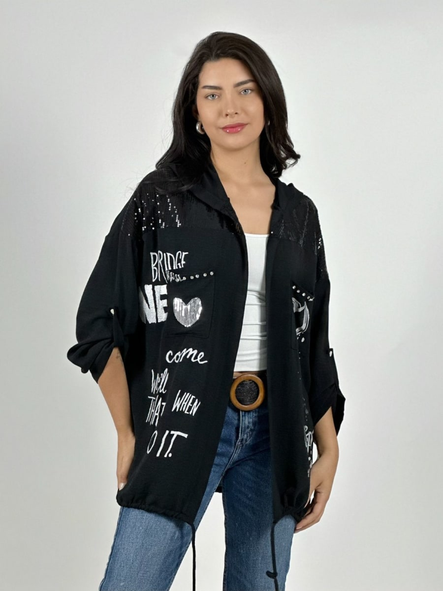 Poleron Crepe Hombros Brillantes Letras Estampadas A2-5914