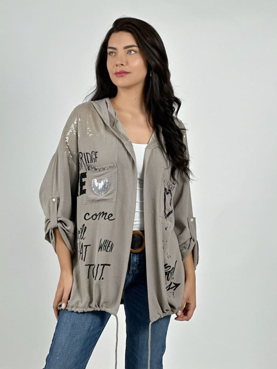 Poleron Crepe Hombros Brillantes Letras Estampadas A2-5911