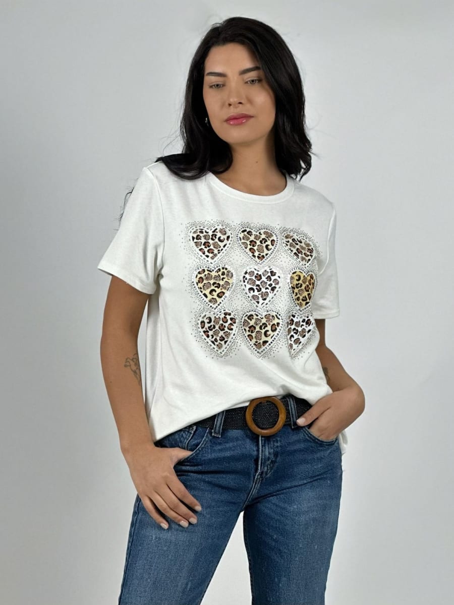 Polera Casual Algodon 9 Corazones Print A2-582