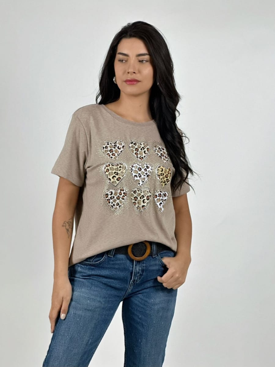 Polera Casual Algodon 9 Corazones Print A2-586