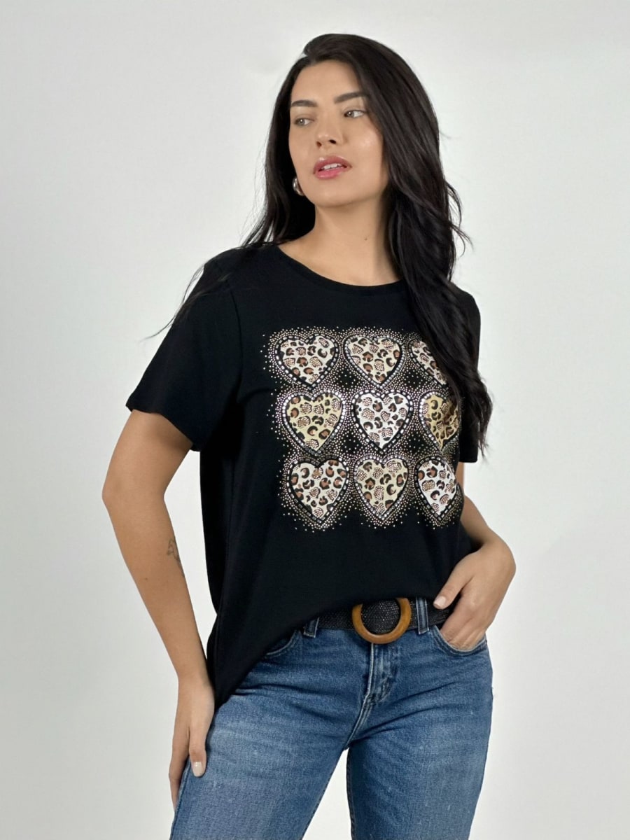 Polera Casual Algodon 9 Corazones Print A2-588