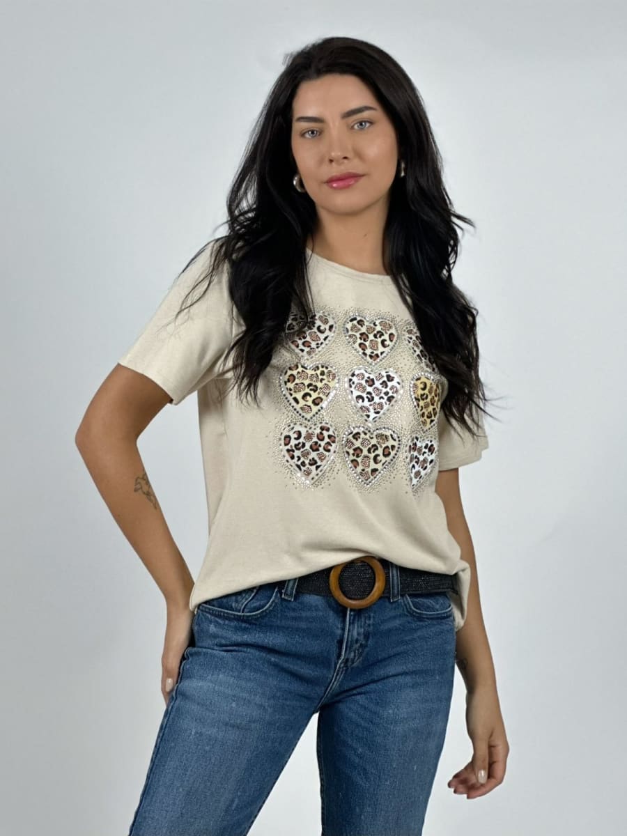 Polera Casual Algodon 9 Corazones Print A2-5810