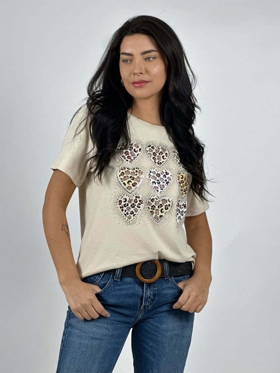 Polera Casual Algodon 9 Corazones Print A2-5811