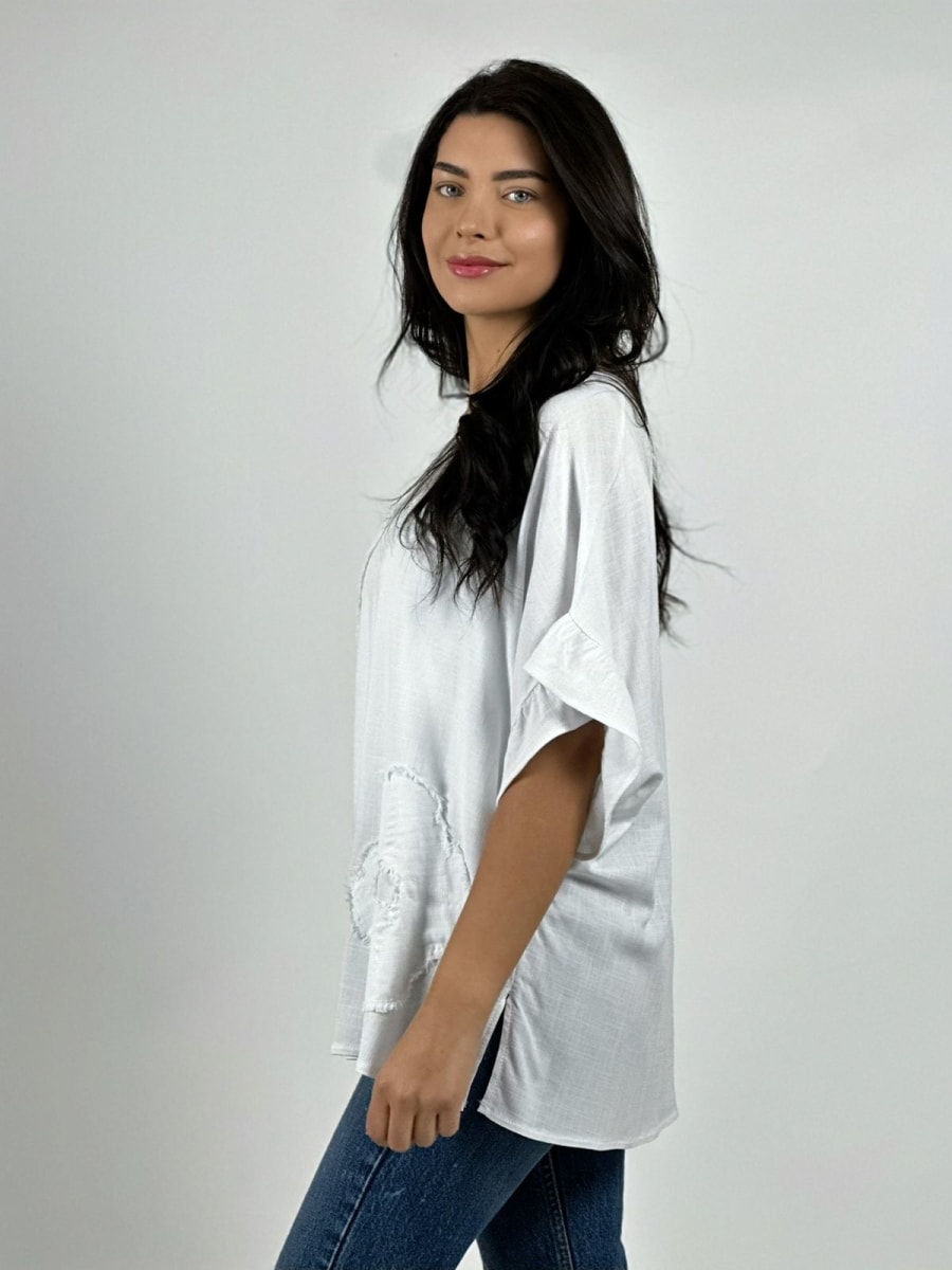 Blusa Casual Lino Parches de Flor A3-675