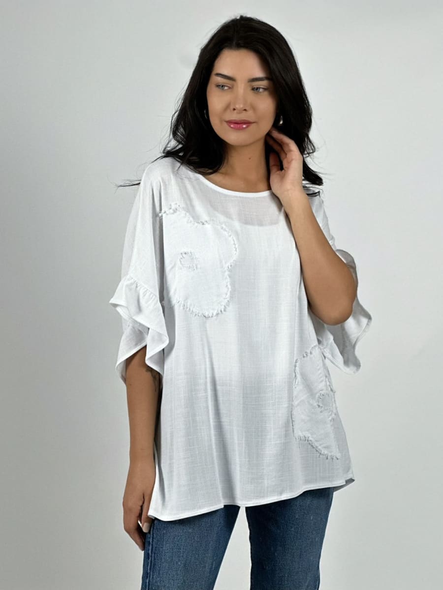 Blusa Casual Lino Parches de Flor A3-674