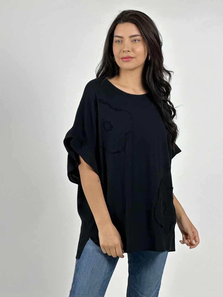 Blusa Casual Lino Parches de Flor A3-677