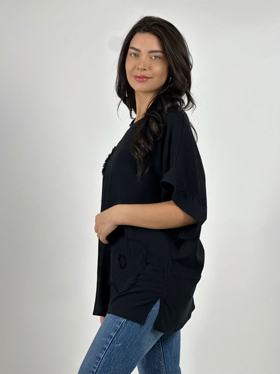 Blusa Casual Lino Parches de Flor A3-679