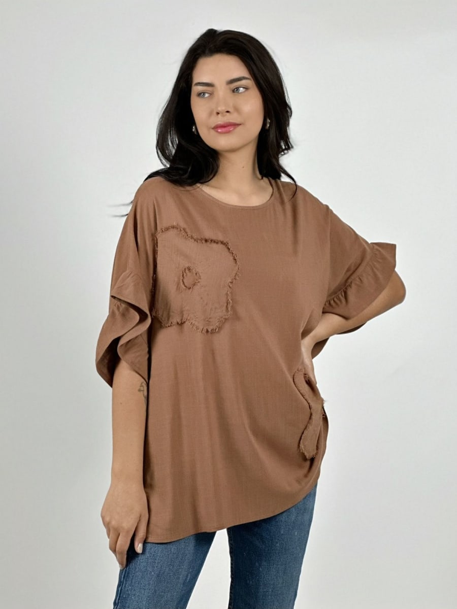Blusa Casual Lino Parches de Flor A3-671