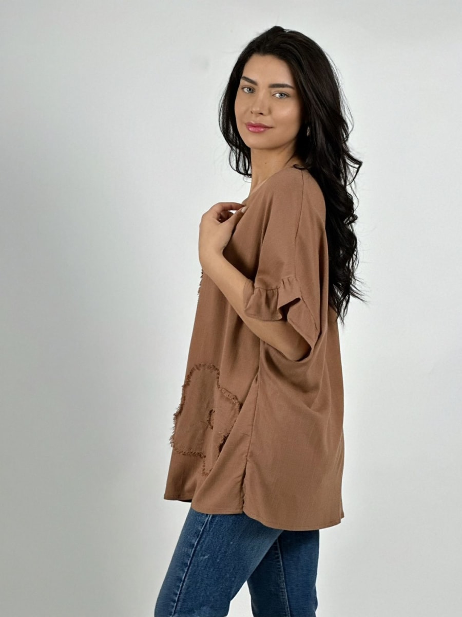 Blusa Casual Lino Parches de Flor A3-673