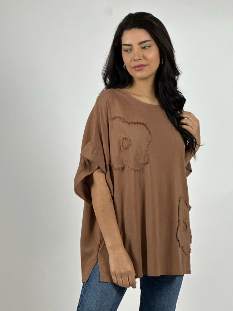 Blusa Casual Lino Parches de Flor A3-672