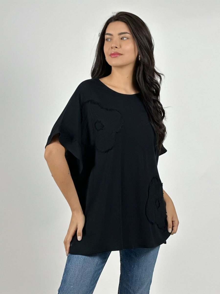 Blusa Casual Lino Parches de Flor A3-678