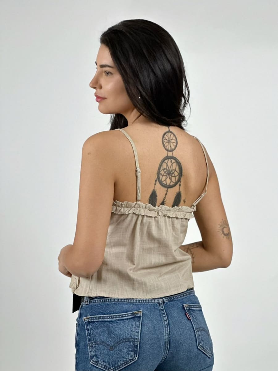 Polera Top Lino Bordado con Botones A2-587