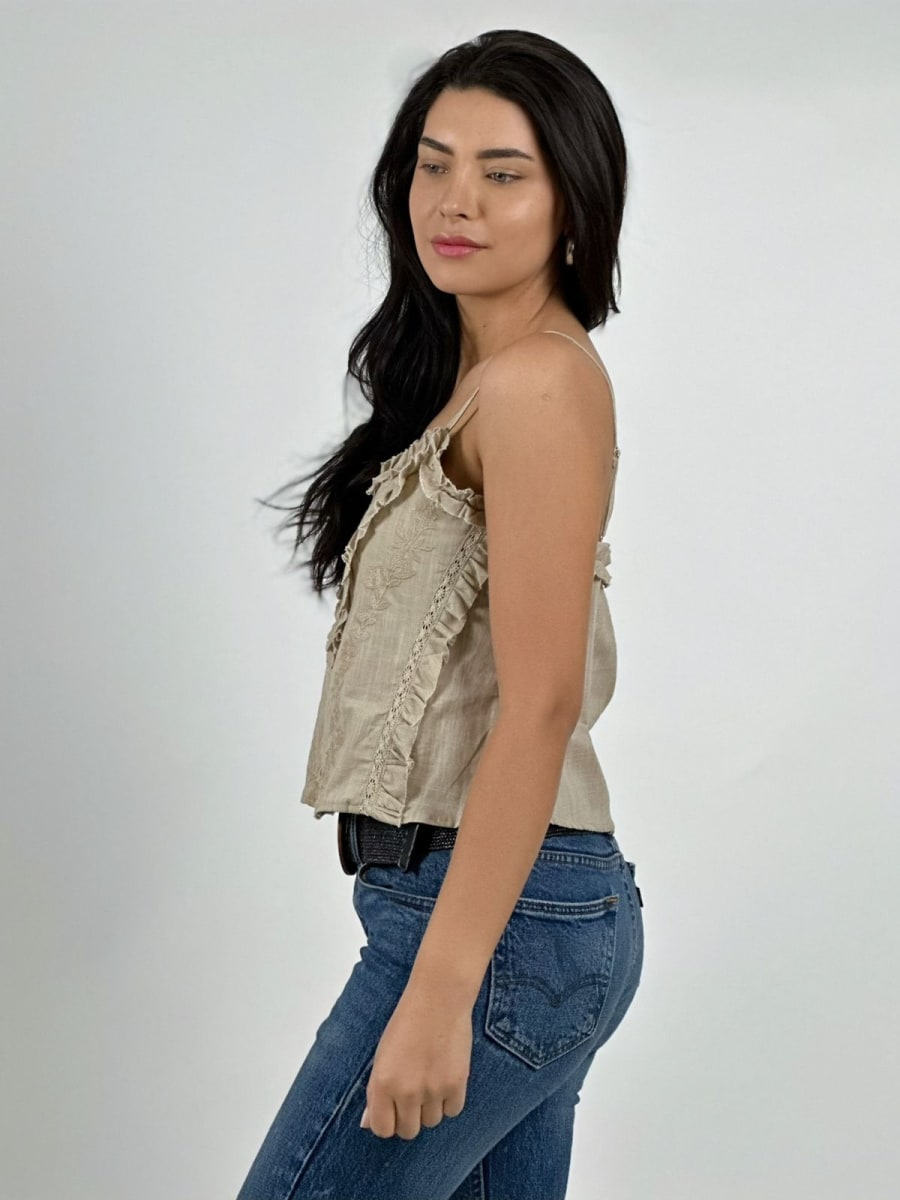 Polera Top Lino Bordado con Botones A2-588