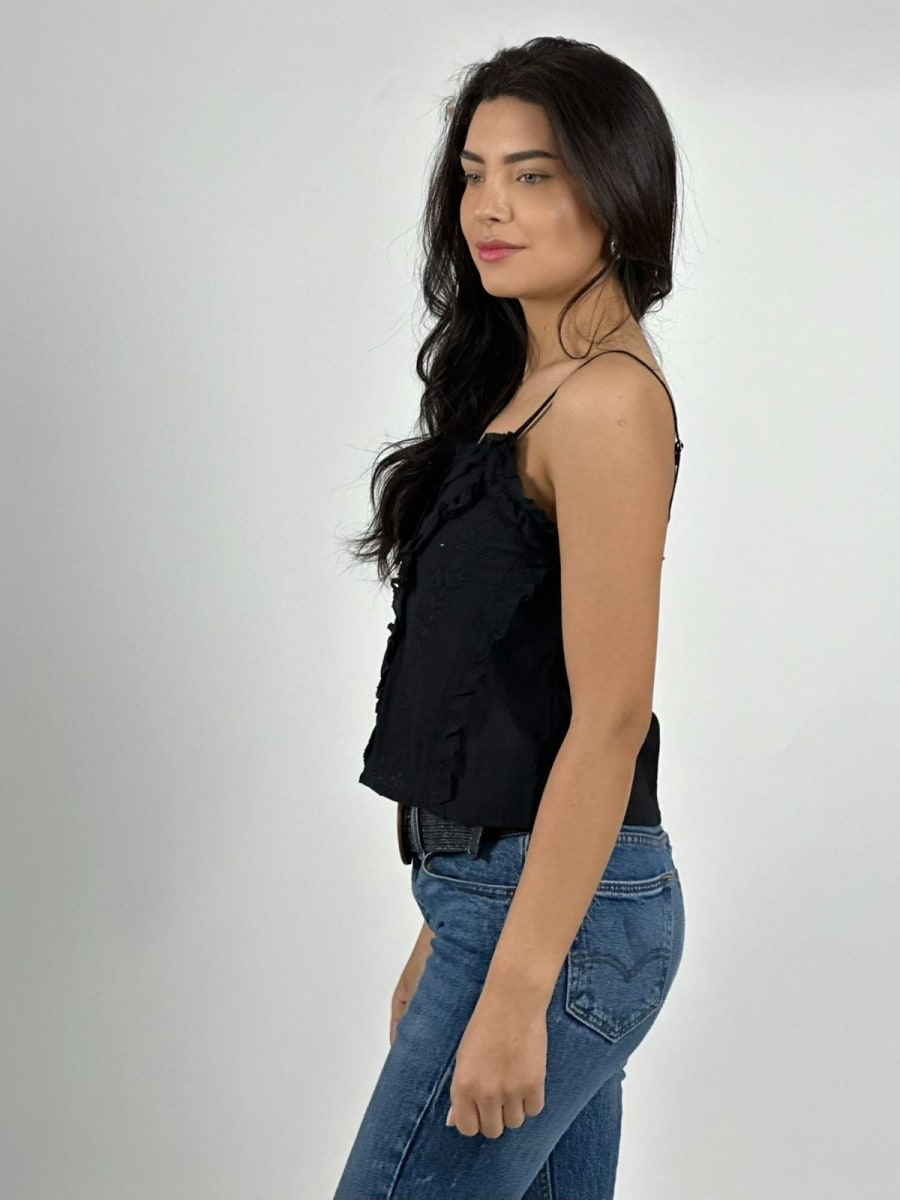 Polera Top Lino Bordado con Botones A2-5810